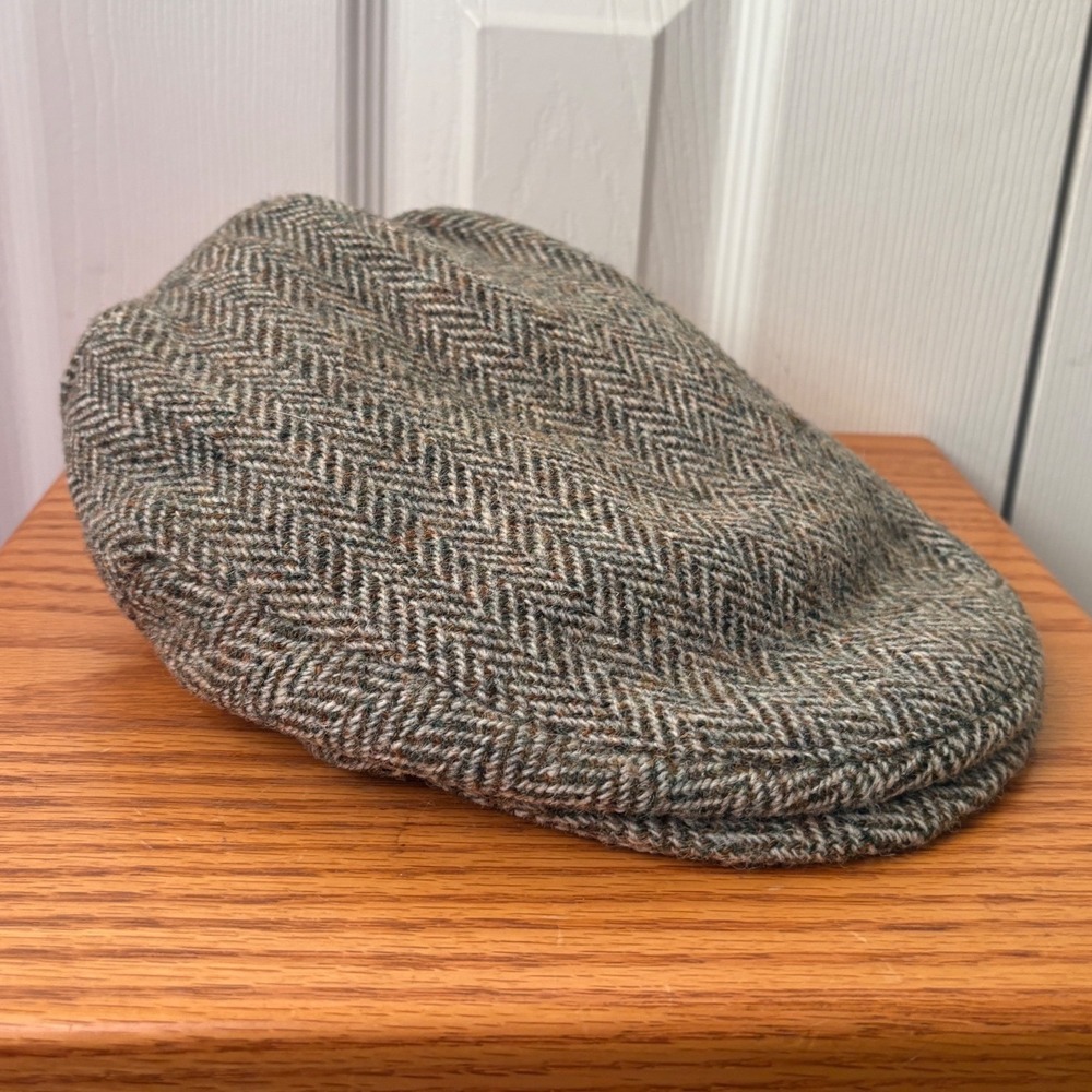 Harris Tweed Brown Herringbone Scottish 100% Wool Peaky Blinders Newsboy Cap L